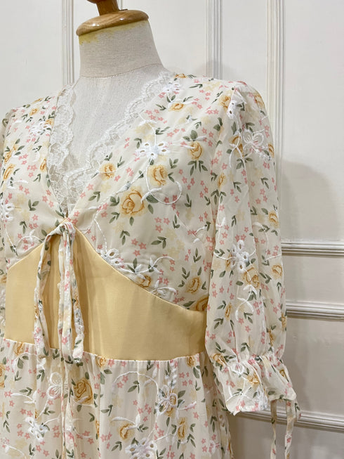Women Lacey Patch Work Floral Printed Layer Sundress